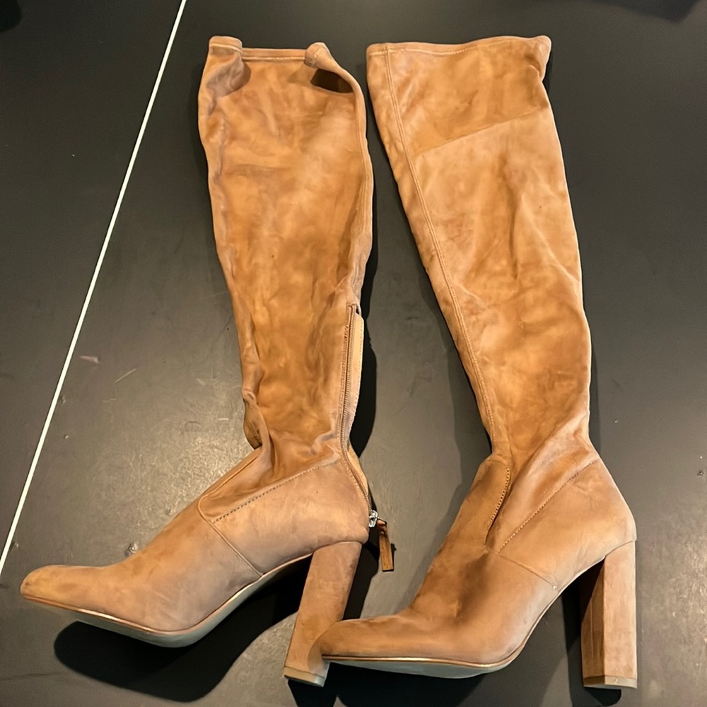 Faux Suede Stretch Boots Size 8 Tan